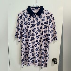 Floral Navy and Light Pink Polo Shirt